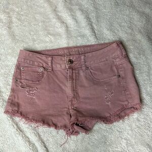 American Eagle dusty rose Pink distressed cutoff denim Shorts 6 stretch